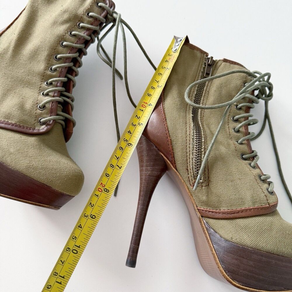 Steve Madden Army Green Stiletto High Heel Ankle Boots Lace Up Combat Military 6 - Picture 7 of 16
